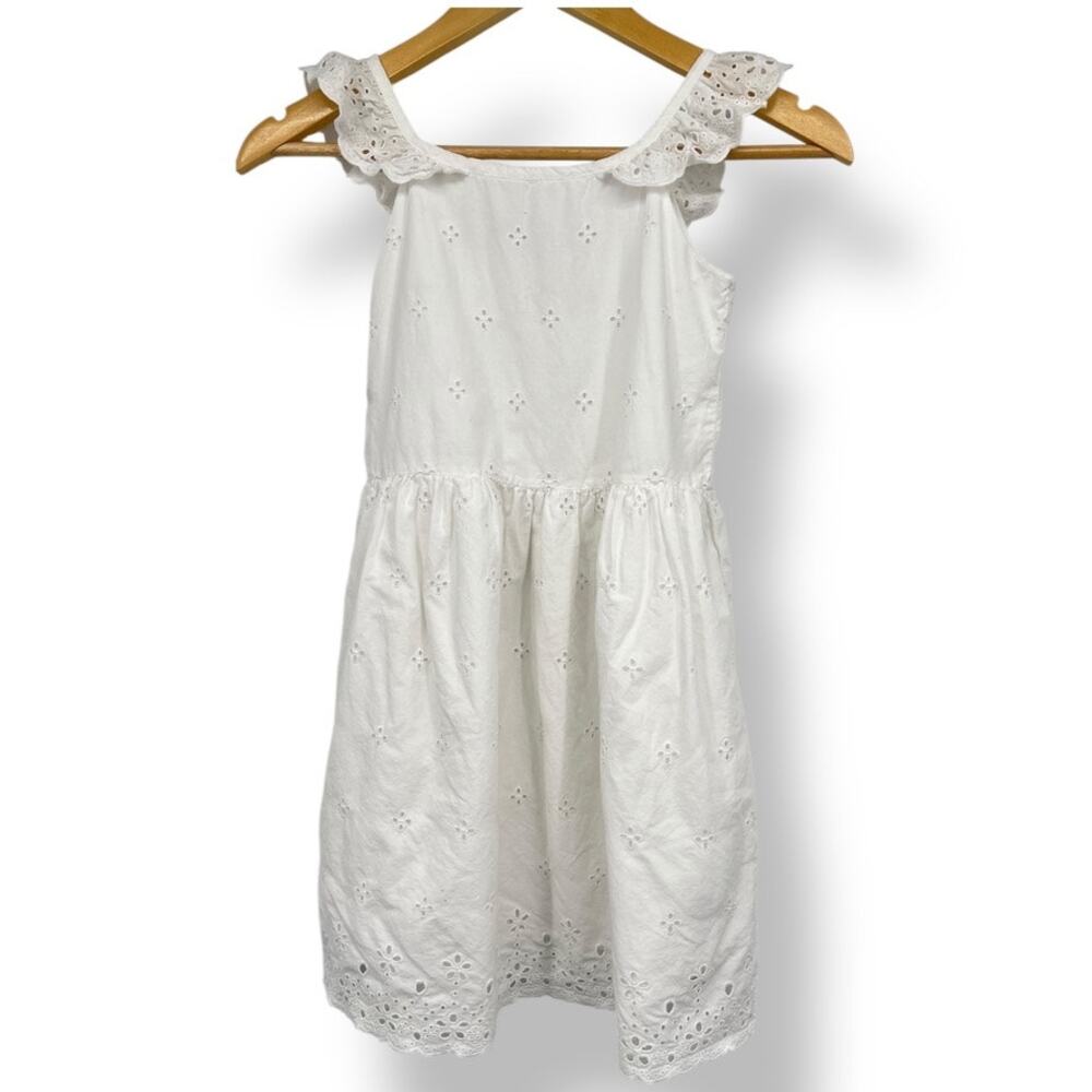 Gap Girl's White Eyelet Scalop Trim White Dress Sz. M 8 Easter Wedding Formal
